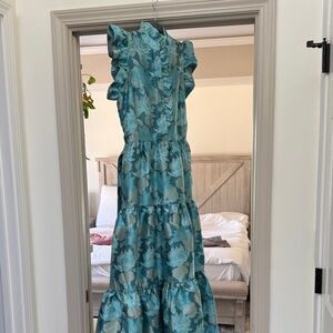 Teal Floral Ruffle Dress